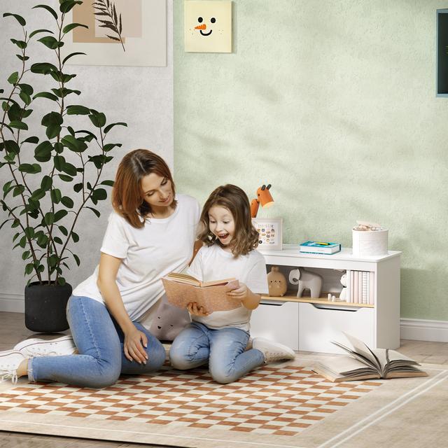 TEMU ' Wooden Storage Cabinet With 2 Drawers - Large Tabletop Organizer For Nursery, Bedroom & Living Room - White