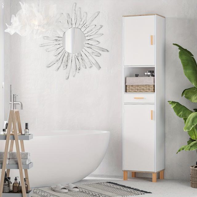 TEMU Kleankin Tall Bathroom Storage Cabinet, Slim Bathroom Cabinet With Doors And Drawer, Free Standing Linen Tower With Shelves, White