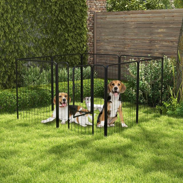 TEMU Pawhut Dog Playpen, Heavy-duty Metal Puppy Play Pen, Pet Exercise Fences For Outside And Indoor, Diy Design With Door For Multiple Dogs, 8 Panels, 39"h