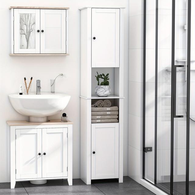 TEMU Homcom Tall Bathroom Storage Cabinet, Narrow Bathroom Cabinet, Freestanding Linen Tower With 2-tier Shelf And 2 Doors, White