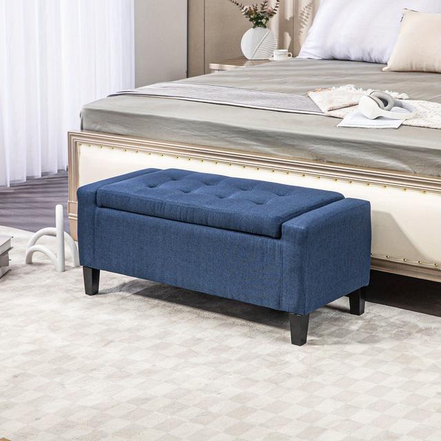 TEMU Homcom Storage Ottoman Bench Linen-touch Fabric Tufted Chest Footstool With Flipping Top, Dark Blue
