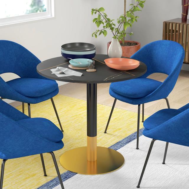 TEMU Homcom Round Dining Table For 4, Modern Kitchen Table With Faux And For Living Room, Dining Room, Black
