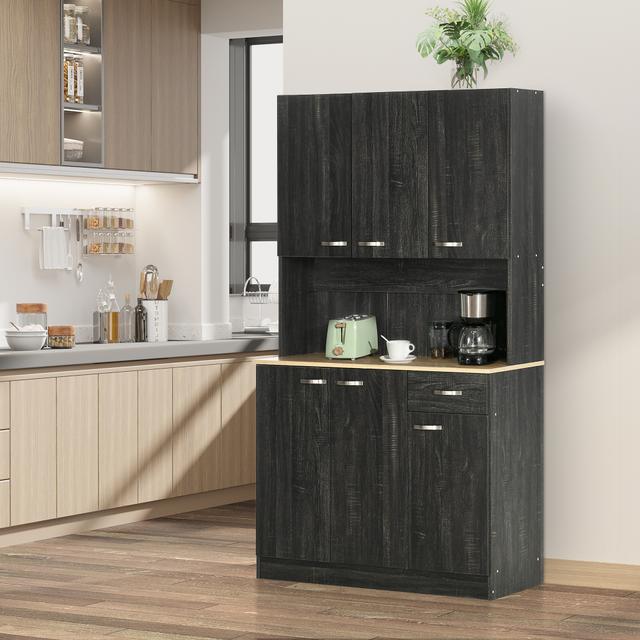 TEMU Homcom 71" Kitchen Buffet With Hutch, Freestanding Kitchen Cabinet With Doors, Drawers, Microwave Counter, Black