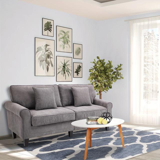TEMU Homcom 3-seater Sofa Corduroy Fabric Couch With Legs, Rolled For Living Room, Light Grey