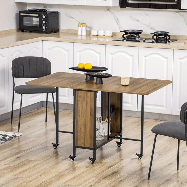 TEMU Homcom Folding Dining Table, Drop Table, Extendable Kitchen Table For Small Storage Shelf And 6 ,