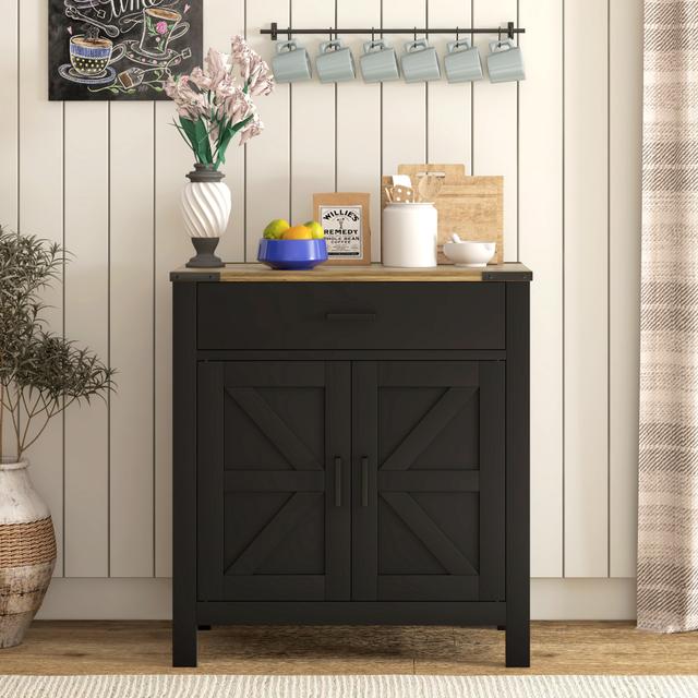 TEMU Homcom Sideboard 1 Drawer 1 Storage , Barn- Doors And Adjustable Shelf, Kitchen ,