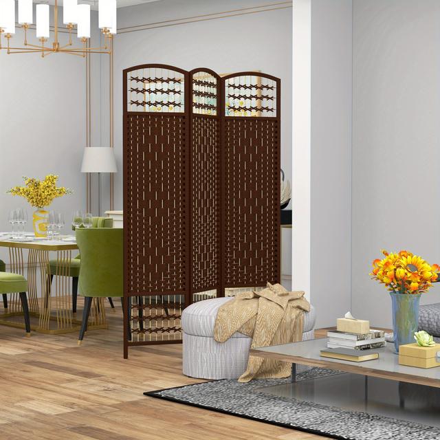 TEMU Homcom 3 Panel Room Divider, 5. 6 Ft Tall Folding Privacy Screen, Freestanding Partition Wall Divider For Home Office, Brown