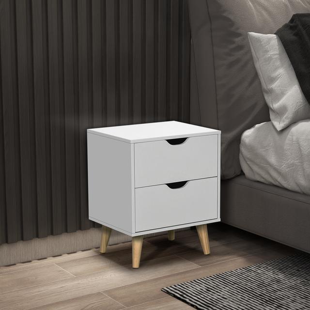 TEMU Homcom Modern Nightstand, Bedside Table With 2 Drawers, End Table With Wood Legs For Bedroom, White