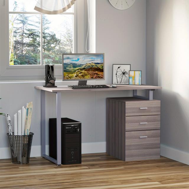 TEMU Homcom 47" L Computer Desk Writing Table Workstation With Multi-use Reversible File Drawers Metal Frame Home Office Furniture, Grain