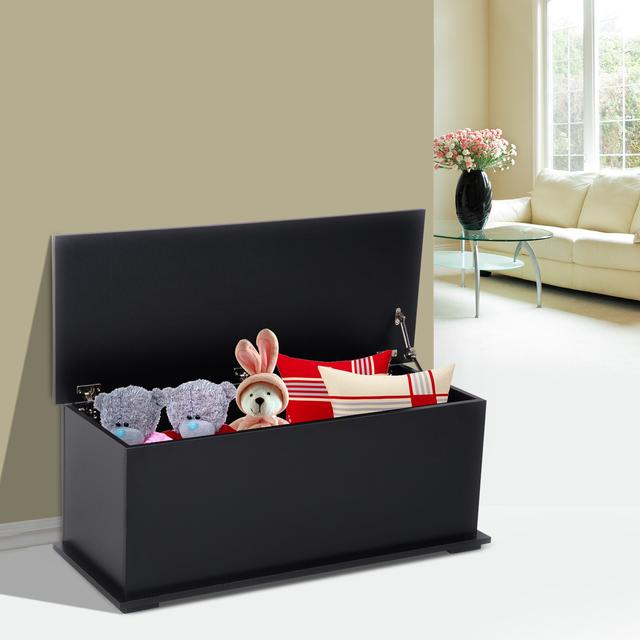 TEMU Homcom 39. 5" Lift Top Storage Chest With 2 Safety Hinges, Storage Box Organizer With Lid, Entryway Storage Bench, Black