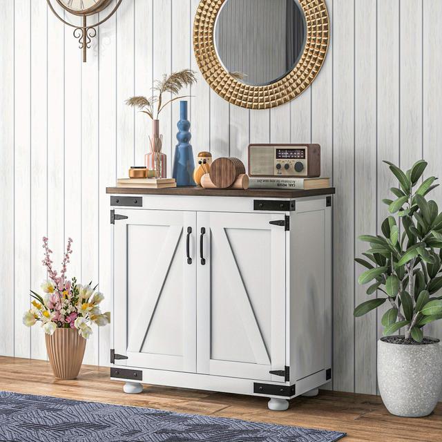 TEMU Homcom Storage Cabinet For Floors, Buffet Sideboard Featuring A Barn Door And Adjustable Shelves, Kitchen Pantry Unit In And Brown