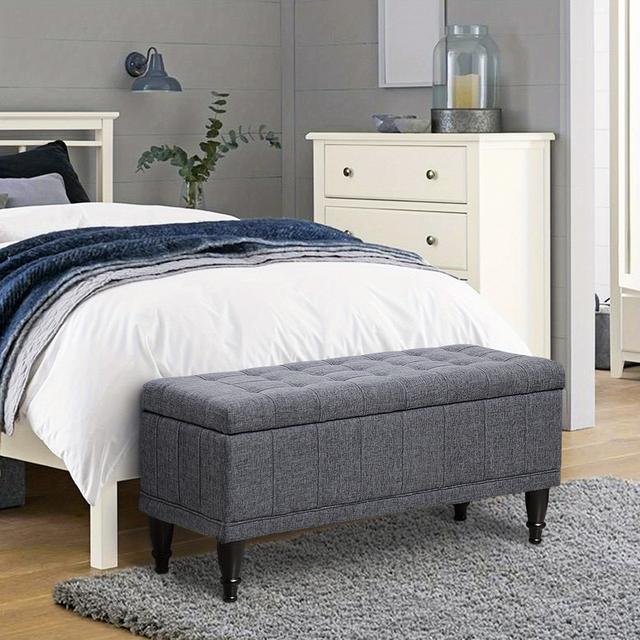TEMU Homcom Storage Ottoman, Linen Fabric End Of Bed Bench With Soft Close Lid, Button Tufted Storage Bench For Living Room, Entryway Or Bedroom, Grey