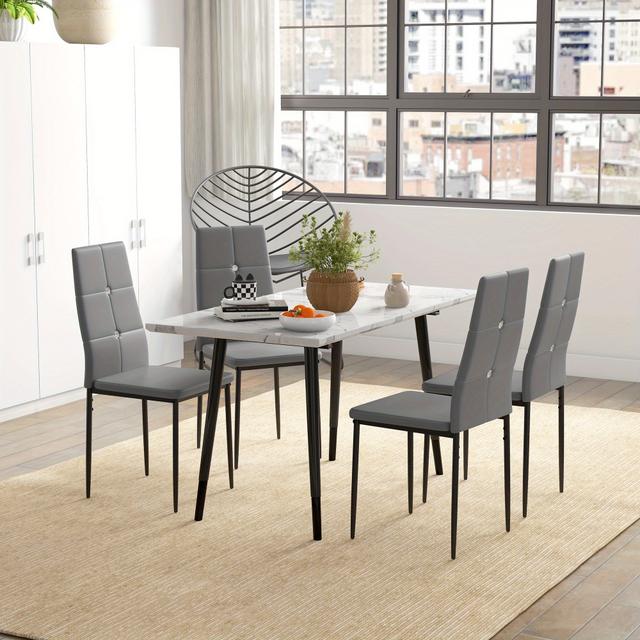 TEMU Homcom Modern Dining Chairs Set Of 4, Upholstered Faux Leather Kitchen Chairs With Crystal Tufting And Metal Legs For Living Room, Dining Room, Bedroom, Grey