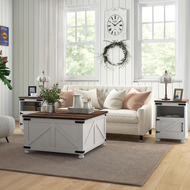 TEMU Homcom Lift Top Coffee Table With Flip-top Lids, 32" Farmhouse Center Table With 2 Hidden Compartments For Living Room, White