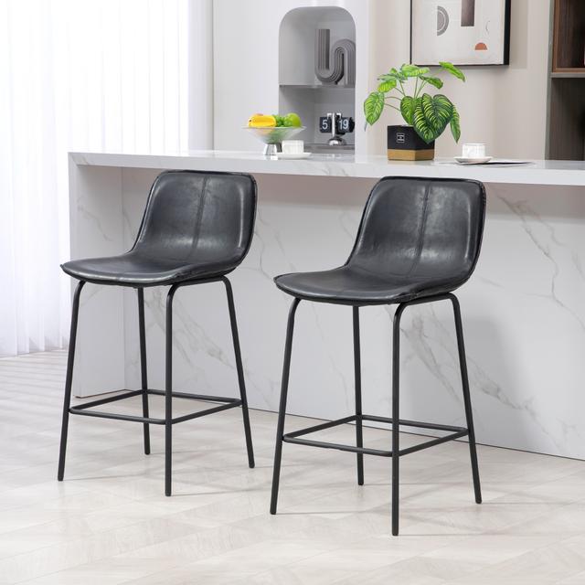 TEMU Homcom Bar Set Of 2, Upholstered Height Bar Chairs, 26'( 66 Cm) Kitchen Steel Legs For Dining Area, Kitchen ,