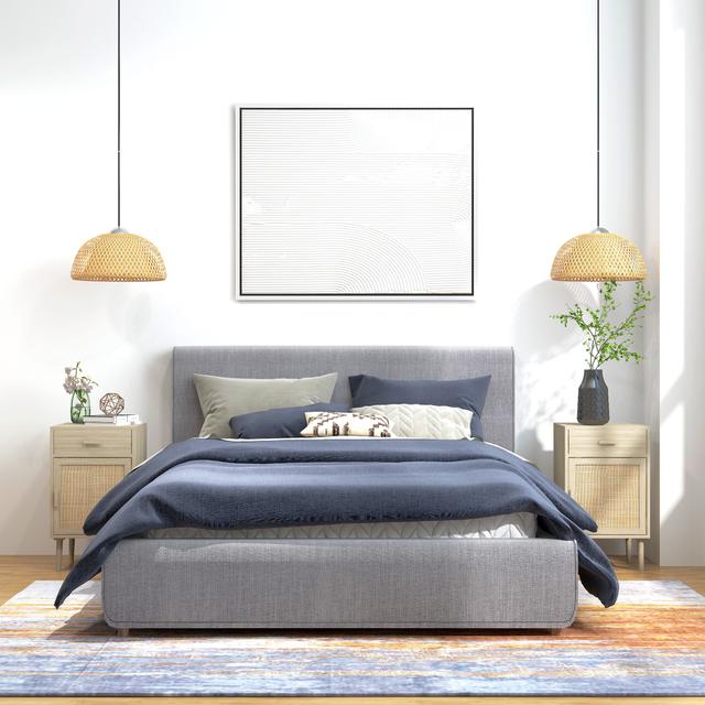 TEMU Homcom Tall Nightstands Set Of 2, Bedside Tables With Drawer, Cabinet, Adjustable Shelf, Rattan End Tables With Storage For Bedroom, Oak