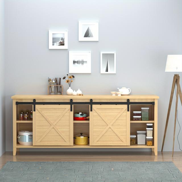 TEMU Homcom 6ft Barn Door Hardware Kit, Cabinet Door Hardware For Sliding Double Door Cabinets Wardrobe Tv Stand