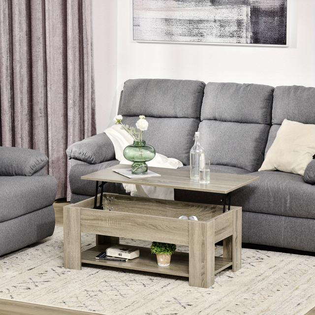 TEMU Homcom Lift Top Coffee Table With Hidden Storage Compartment And Open Shelf, Center Table For Living Room, Grey