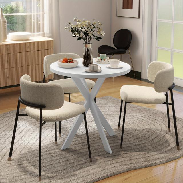 TEMU Homcom 29" Round Dining -4 People, Modern Contemporary Kitchen Table With Steel Legs, White
