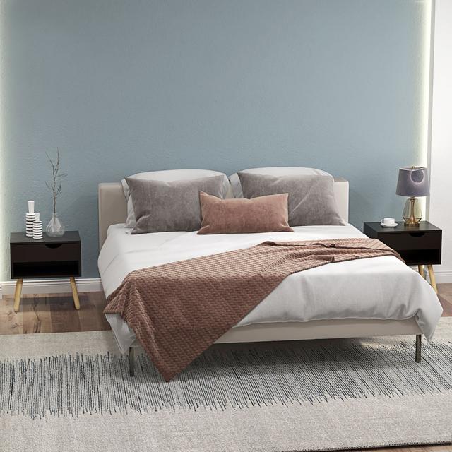 TEMU Homcom Set Of 2 Bedside Table With Drawer And Shelf, Modern Nightstand, End Table For Bedroom, Black