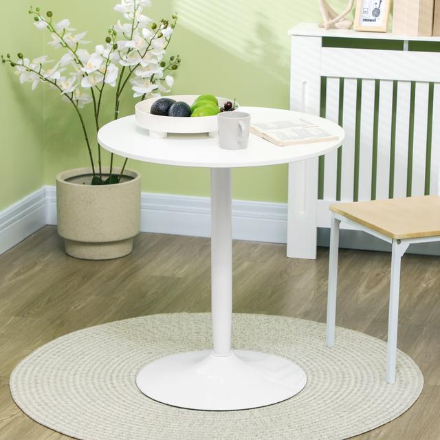 TEMU Homcom Round Dining , Modern Kitchen Table With Painted Top And Steel Base For Living Room, Dining Room, White