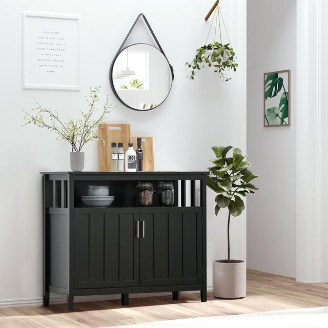 TEMU Homcom Sideboard Buffet Server Storage Cabinet Console Table With 2 Doors And Adjustable Shelves For Kitchen & Dining Room, Black