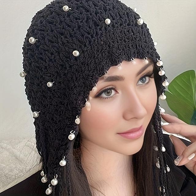 TEMU 1pc Women's Black Glitter Sequin Beaded Cute Hat For And Vacation