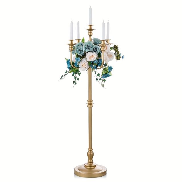 TEMU Elegant -arm Metal Candelabra, 50'' Tall - Floor Standing Candle Holder Centerpiece With Floral Arrangement For Wedding Aisle & Home Decor, Candle Holder Decor