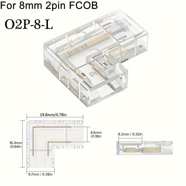 TEMU 5/8pcs Cob Strip Connectors, 90 Degree L Shape Corner,8/10mm Solderless For Cct Fcob Rgb Strip Lights 2 Pin Connector Strip To Strip