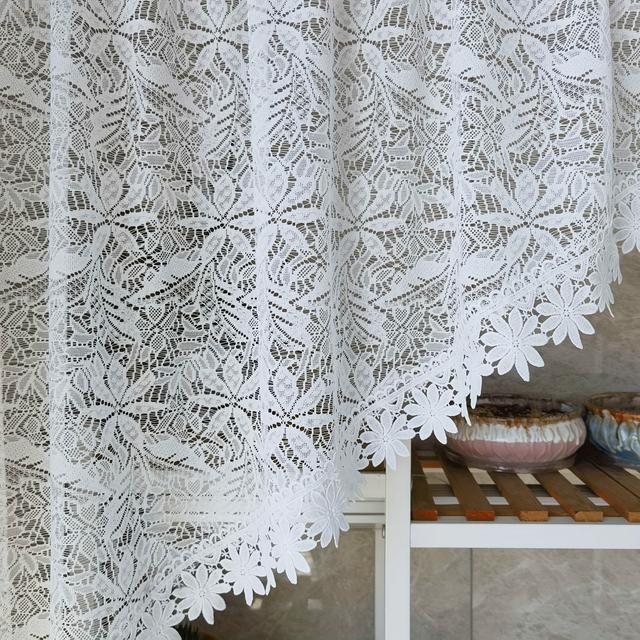 TEMU 1pc White Lace Hollow Floral Short Curtain For Cabinet Kitchen Sheer Drape Bay Window Half Drape Sliding Door