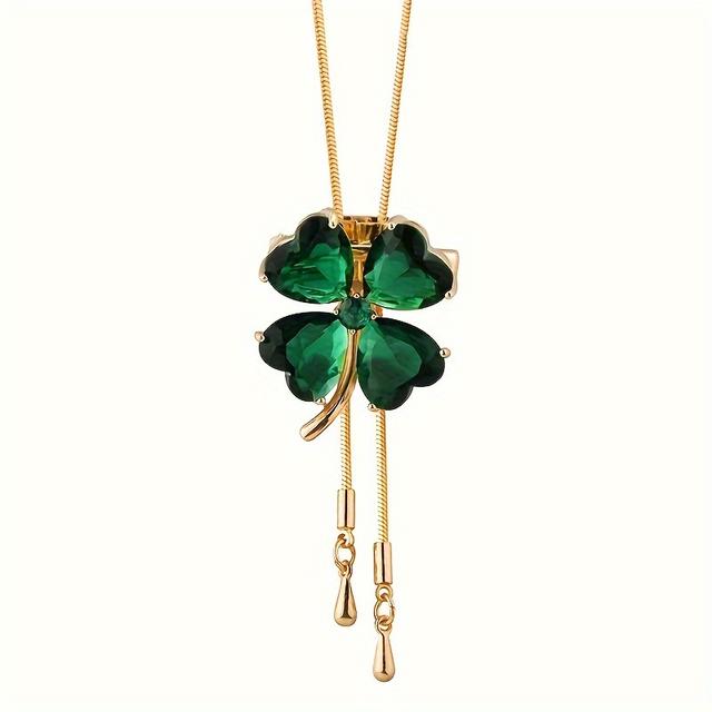 TEMU Модний та двосторонній намисто-ланцюжок на светр із зеленим чотирилисником