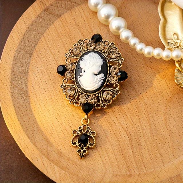 TEMU Vintage French-'s Head Brooch, Alloy Fashion Accessory, Stone Creation, , Mardi Gras Day Theme, Versatile Pin