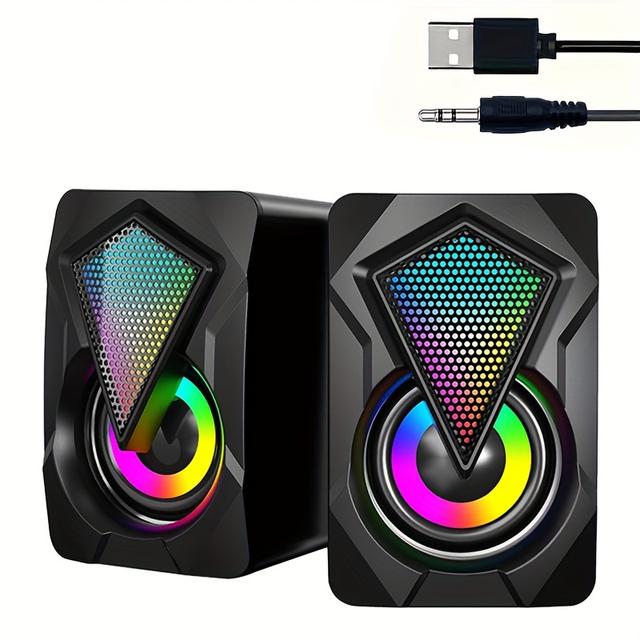 TEMU 2.0 Computer Speakers | 5wx2 Usb Powered Stereo Multimedia Speakers With Rgb Lights, Button Control, For Pc, Laptop, Smartphone, Tablet, Projector