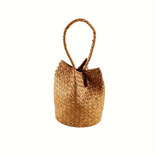 TEMU Circular Tote Bag - Straw Round Basket For Women, Beach, Market, Wedding Gift Candy Bag Or Dry Flower Display