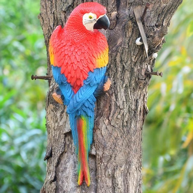 TEMU 1pc Wall Mounted Parrot Statue, Simulation Parrot Outdoor Garden Resin Crafts, Ornaments, Landscaping Diy Garden Sculptures, For Yard Lawn Home Decor