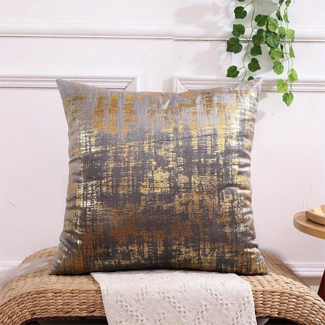 TEMU 1pc A Luxurious Golden-printed Velvet Cushion Cover, Perfect For A To Your Living Room Sofa Decor