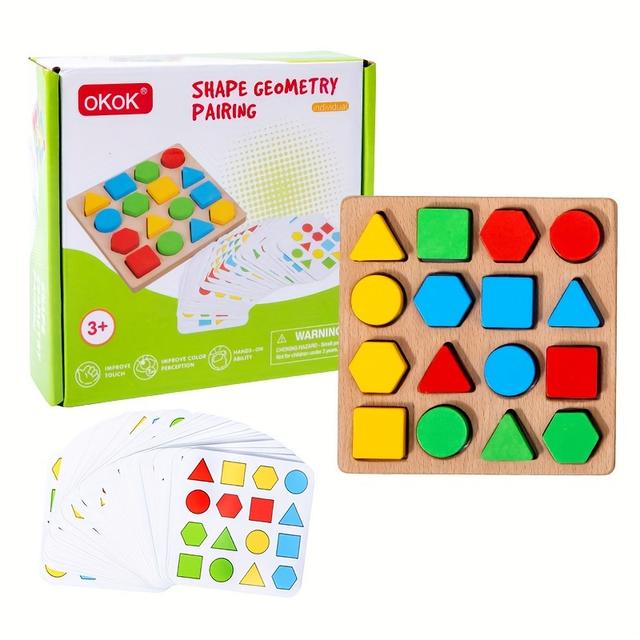 TEMU 1pc Wooden Dual-player Game - Geometric Shape Matching & Building Blocks | Enhances ' Thinking Skills | Colorful Two-player Desktop Competition Toy With Timer