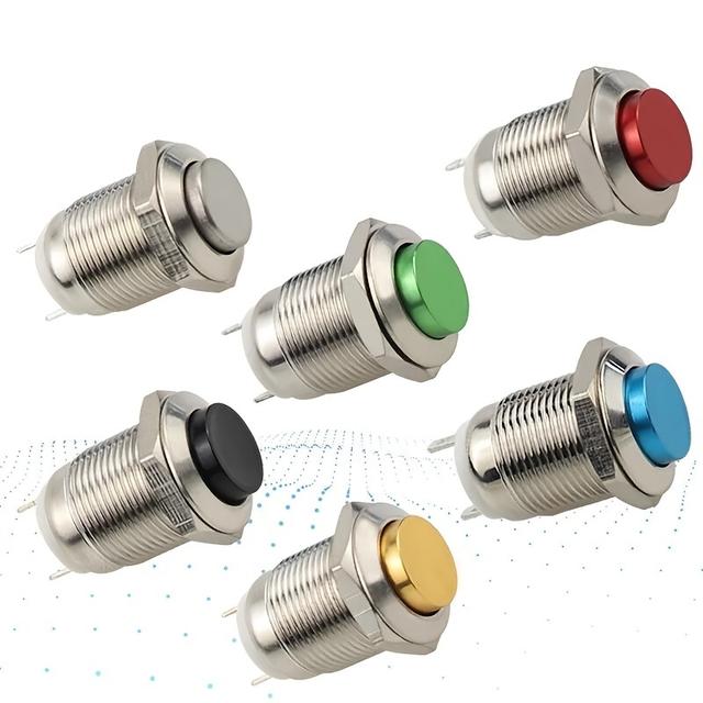 TEMU 6pcs 12mm Momentary High Round Metal Push Button Switch Horn Speaker Bell Automatic Reset 12mm Metal Switch