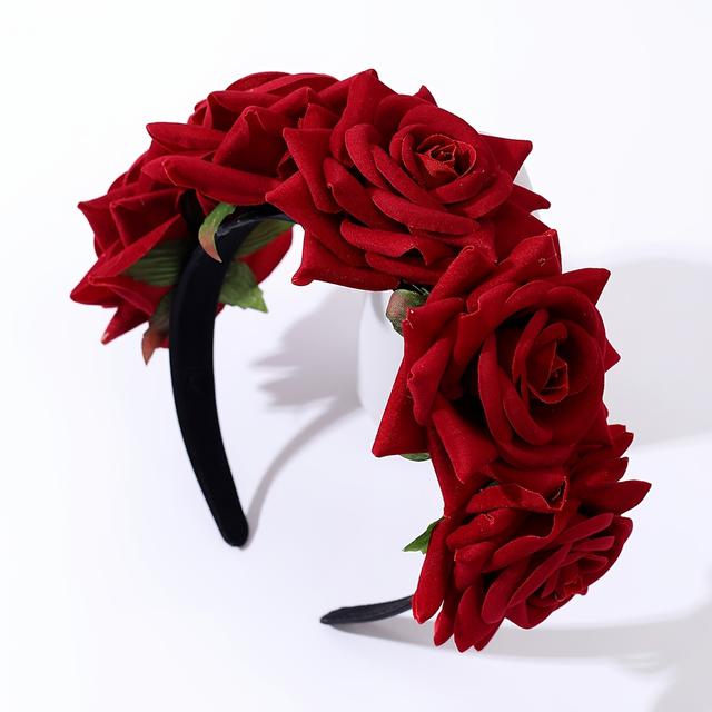 TEMU 1 ชิ้น ที่คาดผมดอกกุหลาบสีแดงโรแมนติกสำหรับผู้หญิง - อุปกรณ์ประดับผมลายดอกไม้หรูหราพร้อมแถบพลาสติกสีดำ เหมาะสำหรับโอกาสพิเศษ ที่คาดผ