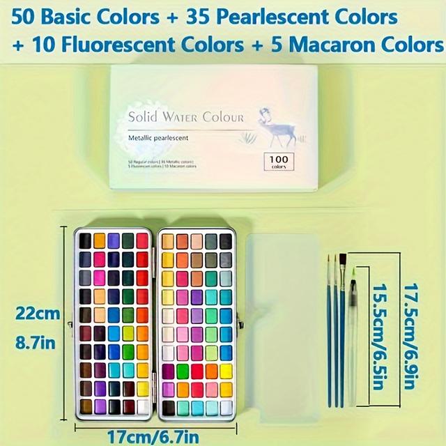 TEMU 1 Acuarela Sólida, Suministros de Acuarela en Metálica, de Acuarela para , Regalo y Año (50/100 Colores), Suministros para Uso Artístico Profesional
