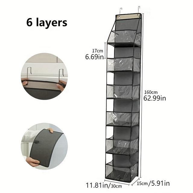 TEMU 1pc Large Capacity Hanging Storage Bag - Nylon Organizer With Multiple Compartments For Shoes, Clothes & Accessories, Gray/white - Ideal For Home & Outdoor Use, Shoe Storage Organizer