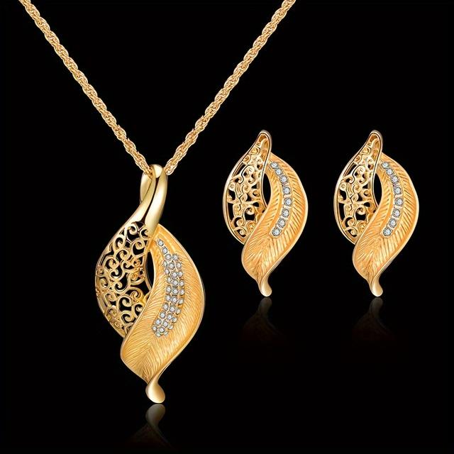 TEMU Leaf-shaped Necklace And Earrings Jewelry Set