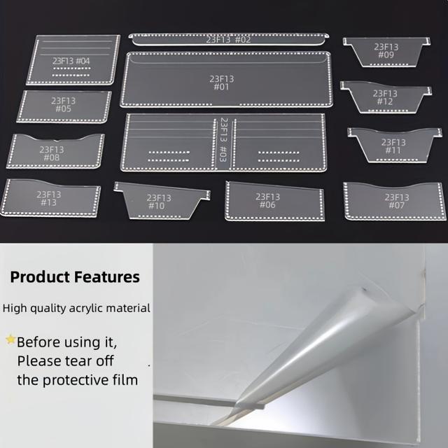TEMU Zestaw 13 szablonów do portfela, uniwersalne szablony do krótkich klipsów, szablony do szycia, zestaw DIY na prezent świąteczny, tworzenie portfela DIY