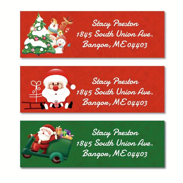 TEMU Personalized Return Address Labels - Christmas Patterns In Multiple , 140pcs Per Set, Small Size 2.5inx0.75in, Self-adhesive Flat Sheet Labels, Customizable Stickers