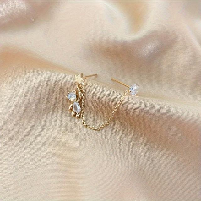 TEMU 1/2pcs Cute Bear Double Ear Hole Piercing Earring Tragus Steel