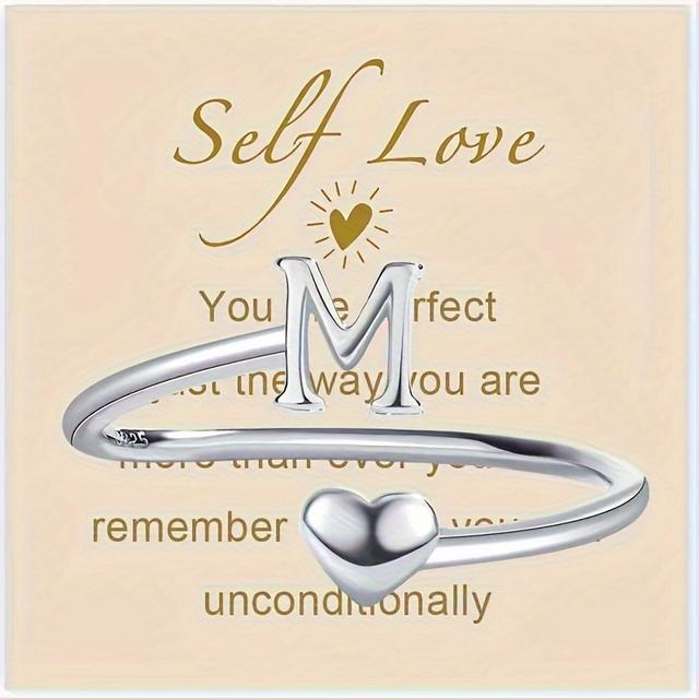 TEMU A 925 Sterling Silver Promise Ring Heart + Letter Design High Quality Adjustable Ring 1.8 Grams