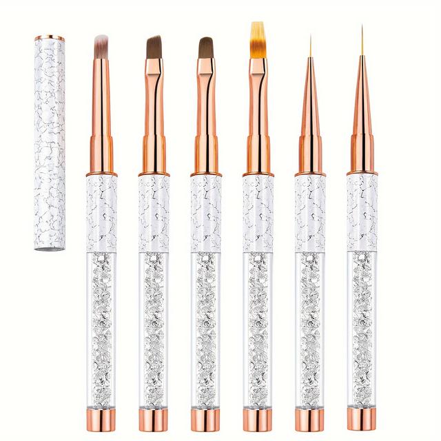 TEMU 6pcs Nail Art Brush Set With Metal Handles - Includes Gradient, Detailing & Dotting Pens For Manicure And Pedicure