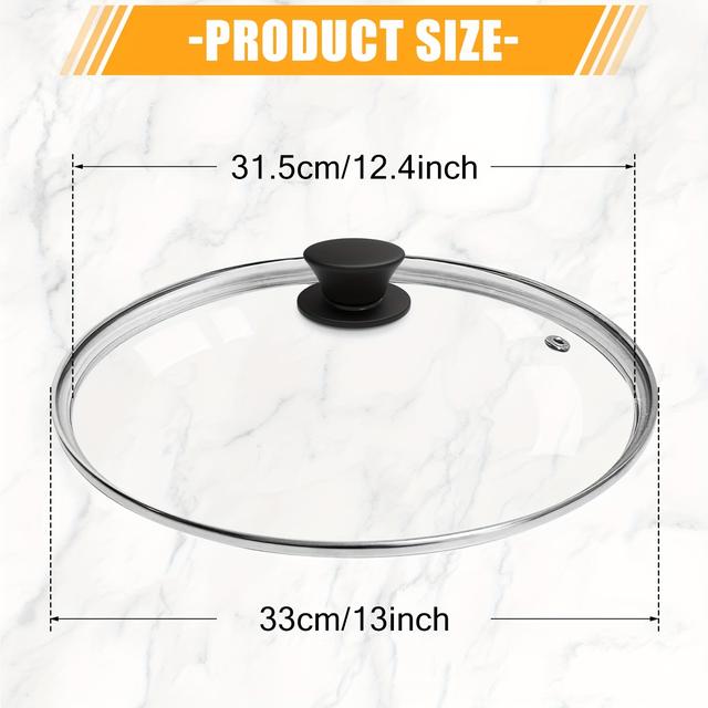 TEMU Universal Glass Lid Suitable For Frying Pans, Saucepan Lids, Cast Iron Pots, Tempered Glass Lid, 10 Inches 25.3 Cm, 12.2 Inches 31 Cm / 13 Inches 33 Cm And / Inches 36.8 Cm, Transparent Color