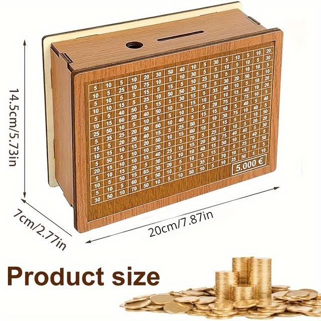 TEMU Retro Wooden Piggy Bank With Coin Slots - 2,000€ Capacity, Creative Money Saving Box For Home Decor, Ideal Birthday Or Christmas Gift, Displayed In Front