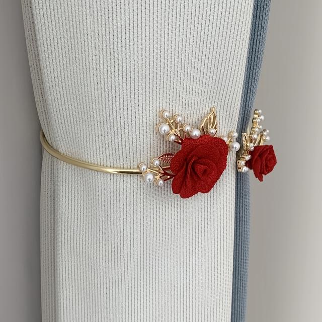 TEMU 1pc 현대 부드러운 합금 진주 커튼 스트랩 목가적 인 꽃 패턴 커튼 Tieback 침실 거실 커튼 버클 홈 장식